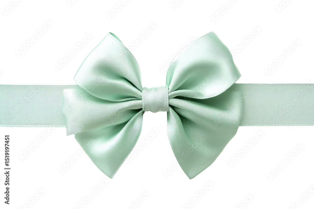 Naklejka premium A light green ribbon bow centered on a horizontal ribbon against a black background for decoration