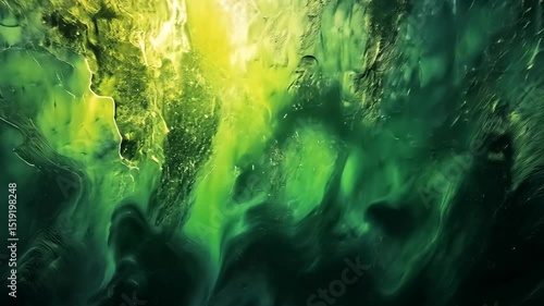 Abstract green and yellow swirls, textured, resembling deep water or ice