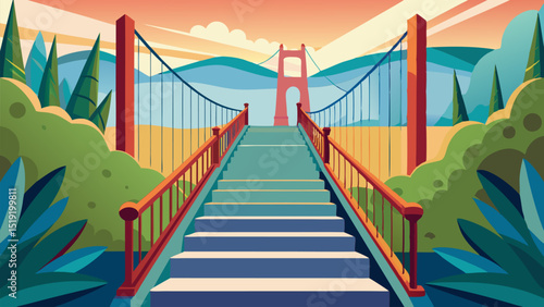 Stairway to the Bridge. A Serene Landscape View