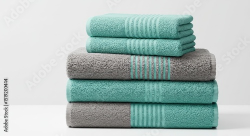 Soft, Striped Bath Towels: A Stack of Serene Gray and Teal Textiles
