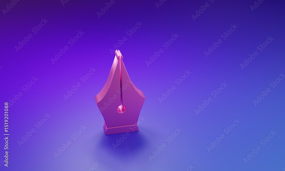 Fototapeta premium Pink Fountain pen nib icon isolated on purple-blue background. Pen tool sign. Minimalism concept. 3D render illustration