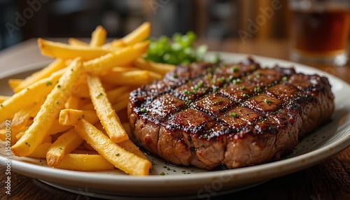 grilled steak with french fries.