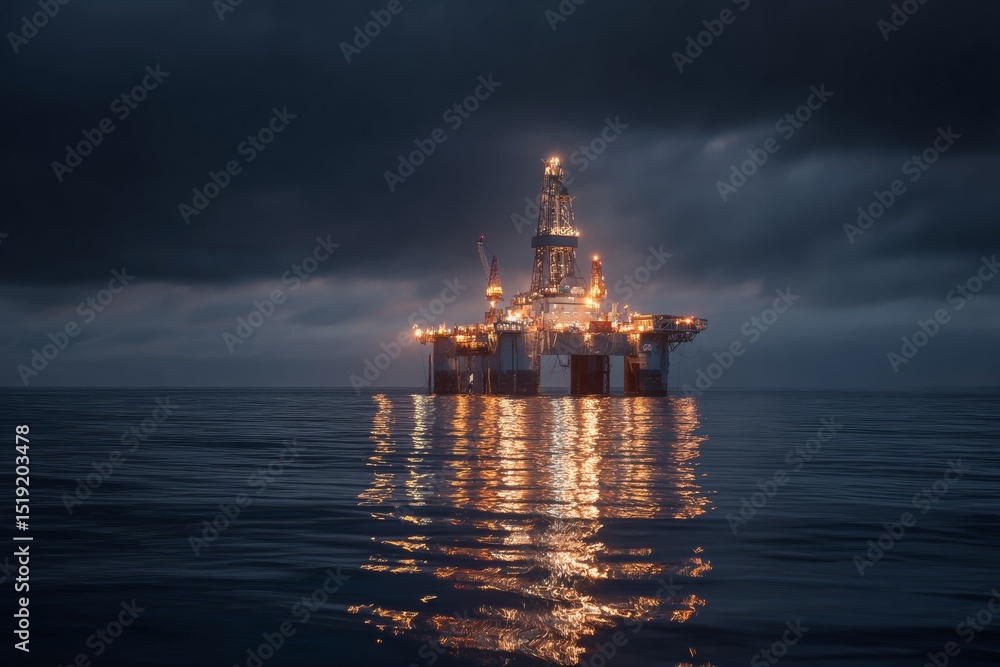 Offshore Drilling Platform at Sea Dramatic Lighting Offshore Drilling Platform at Sea Dramatic Lighting