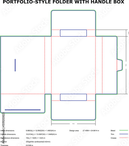 Portfolio style folder with handle box die-cut template design