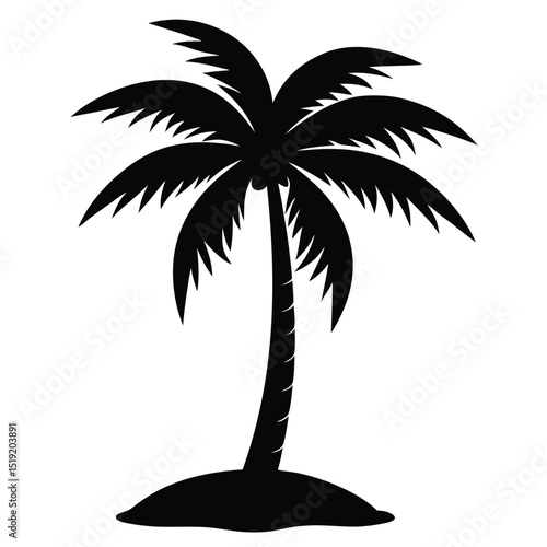 A serene illustration of a palm tree standing alone on a small island viewed from the side