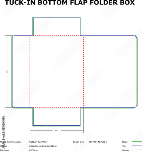 Tuck-in bottom flap folder box template die-cut design