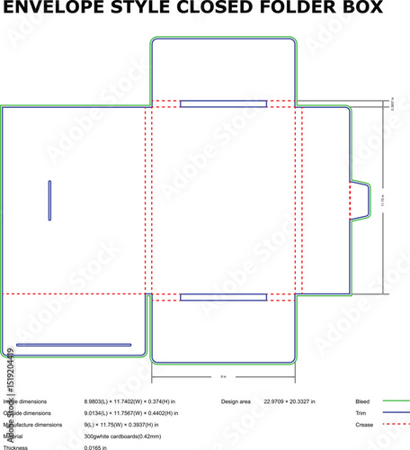 Envelope style closed folder box die-cut template design