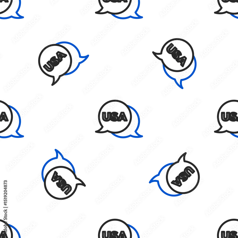 Fototapeta premium Line USA Independence day icon isolated seamless pattern on white background. 4th of July. United States of America country. Colorful outline concept. Vector