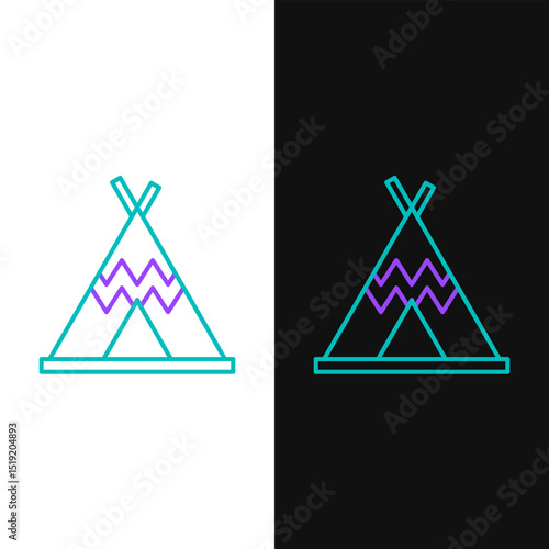 Line Traditional indian teepee or wigwam icon isolated on white and black background. Indian tent. Colorful outline concept. Vector