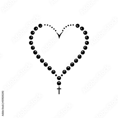 Religious heart-shaped rosary icon symbolizing love and faith in a simple black silhouette.

