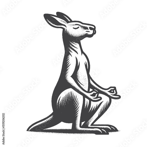 Vintage Hand-Drawn Kangaroo Illustration – Yoga Pose Peaceful Face Engraved Style Vector for T-Shirts, Posters, Stickers, and Wellness Themes Apparel
