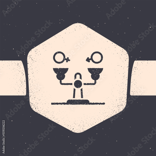 Grunge Gender equality icon isolated on grey background. Equal pay and opportunity business concept. Monochrome vintage drawing. Vector
