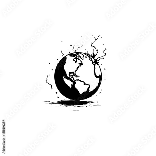 Stylized monochrome earth drawing showcasing global ecological challenges and environmental issues