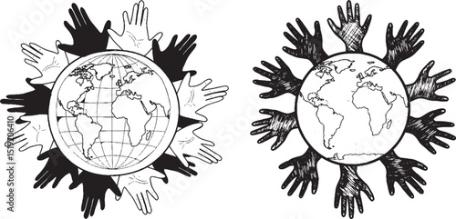 Human Rights Globe and Hands Silhouette Vector Clipart for Social Justice and Equality