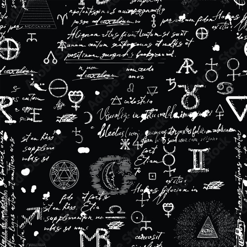 Mystical seamless pattern with esoteric symbols