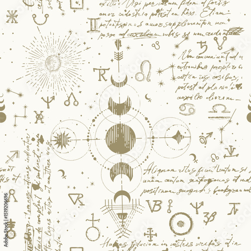 Mystical seamless pattern with esoteric symbols