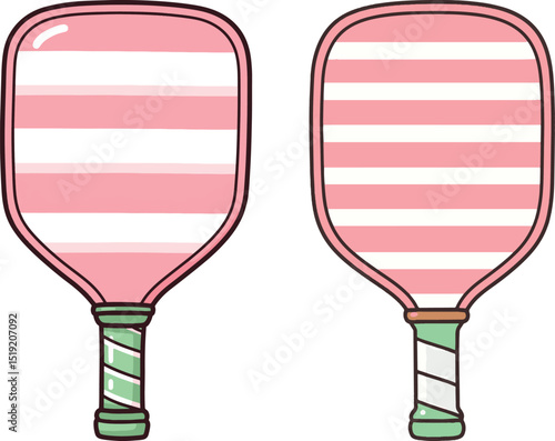 Pink and White Striped Pickleball Paddles Illustration – Vibrant Paddle Design for Sports and Recreation