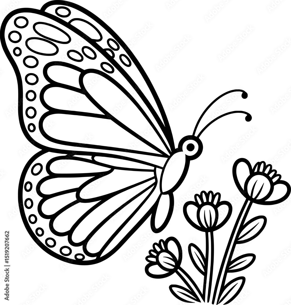 Obraz premium Adorable butterfly coloring page with flowers