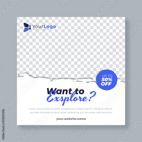 Modern Adventure Travel Social Media Post Template Brush Style – Editable Vector Banner for Hiking, Outdoor Trips, and Travel Promotion Designs