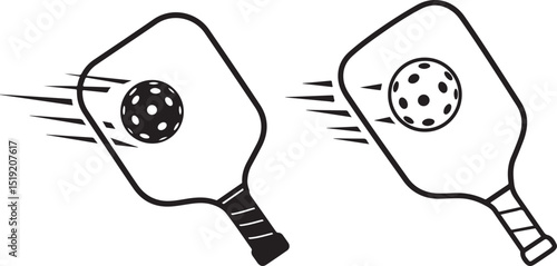 Pickleball Clipart Silhouette: Two Paddles with Balls in Motion for Sports Graphics