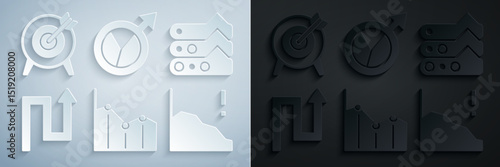 Set Pie chart infographic, Graph, chart, diagram, Arrow, Financial growth decrease, and Target icon. Vector