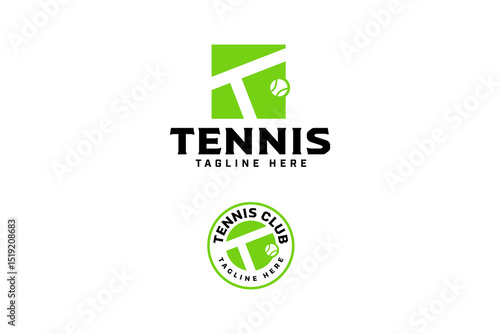 letter T with tennis ball and court logo design sets. tennis court with letter T and ball badge logo design. modern tennis illustration logo collections for tennis sport club and tournament