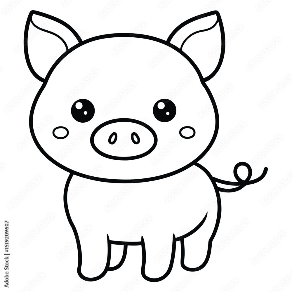 Fototapeta premium Cute Kawaii Pig Illustration Minimalist Style