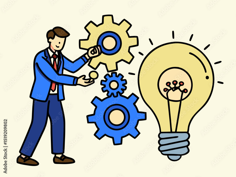 Businessman working with gears and light bulb idea Businessman working with gears and light bulb idea