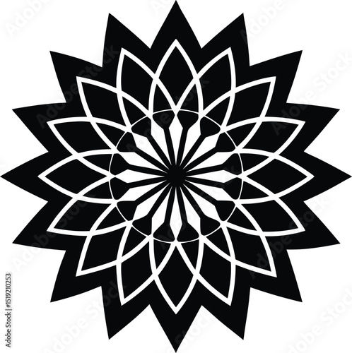 Elegant Mandala Silhouette with Radial Geometry – Bold Black Sacred Art