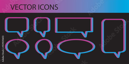 Colorful gradient with neon and 3D effect speech bubble vector icon set. Modern chat bubble featuring a violet red to laguna blue color transition.