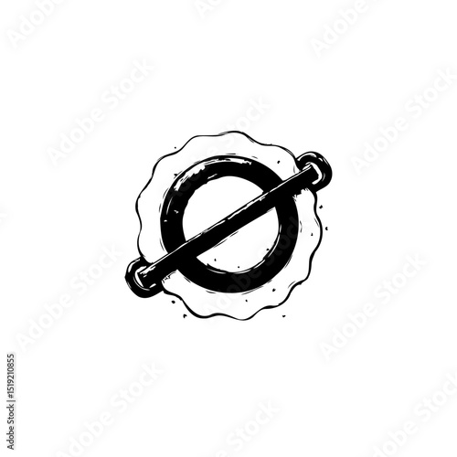 Stylized conceptual black and white graphic depicting a prohibition sign for content