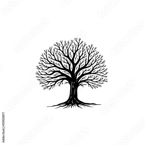 Minimalist black and white tree silhouette on a white background drawing