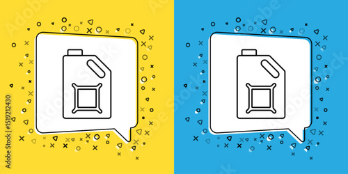 Set line Canister for motor machine oil icon isolated on yellow and blue background. Oil gallon. Oil change service and repair. Engine oil sign. Vector