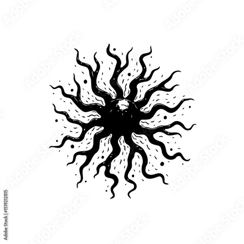 Mystical sun symbol with tentacles-like rays radiating from a central core
