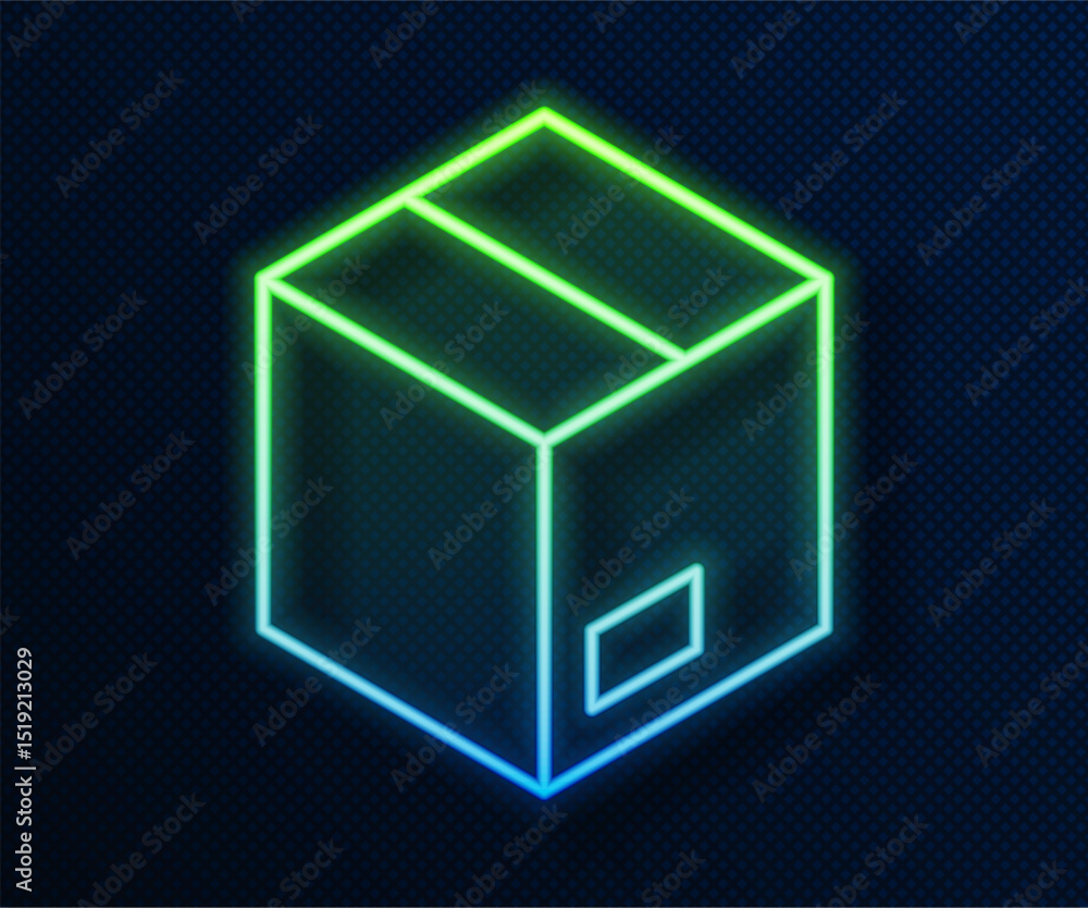 Glowing neon line Carton cardboard box icon isolated on blue background. Box, package, parcel sign. Delivery and packaging. Vector Glowing neon line Carton cardboard box icon isolated on blue background. Box, package, parcel sign. Delivery and packaging. Vector