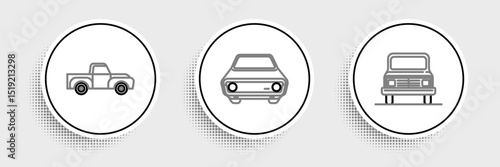 Set line Car, Pickup truck and icon. Vector