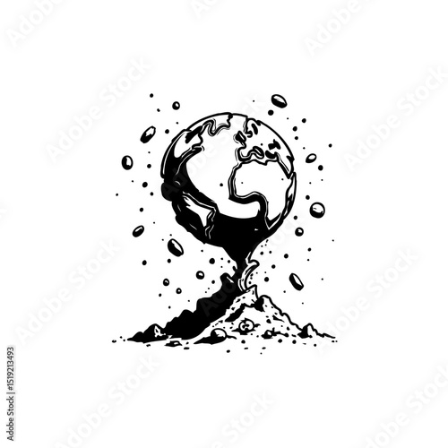 Global warming concept: earth melts into a pile, symbolizing climate change impact