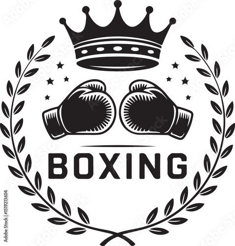 Black Boxing Gloves Crown Logo Design Vector Illustration