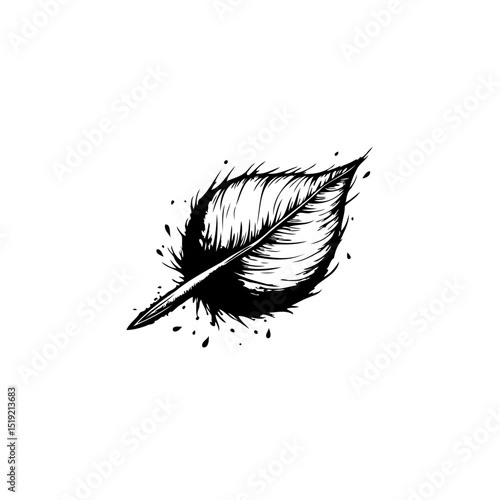 Elegant quill pen illustration with ink splatters on white background design