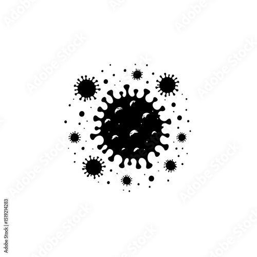 Black and White Vector Image Depicting Coronavirus Disease with Spike Proteins