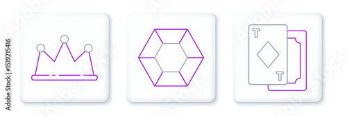 Set line Playing cards, Crown and Magic stone icon. Vector