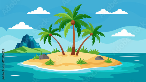 Serene Tropical Island Getaway. Palm Trees. Sandy Beach. and Azure Ocean
