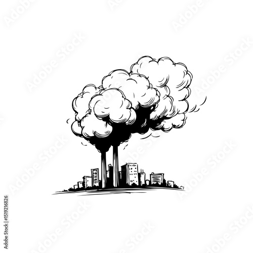 Industrial pollution over cityscape symbolizing environmental issues and concerns