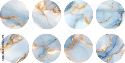 Round blue alcohol ink watercolor ink shapes for social media highlights stories	
