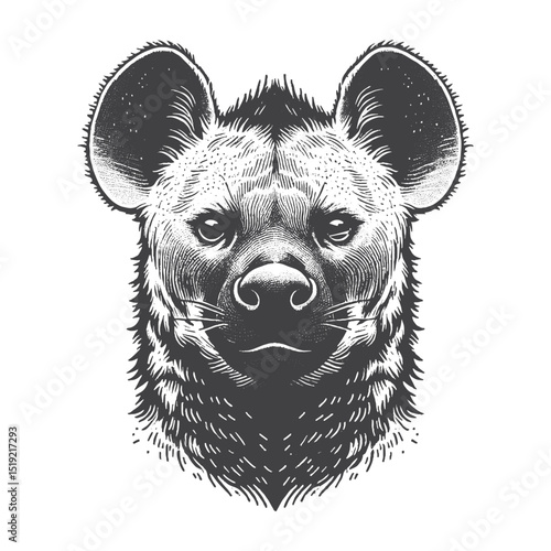Vintage Hand-Drawn Hyena Head Portrait Illustration, Wildlife Animal Engraved Style Vector for T-Shirts and African Themes Design