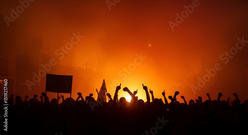 Crowd of protesters during demonstration at night
