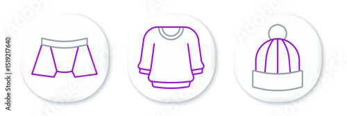 Set line Winter hat, Men underpants and Sweater icon. Vector