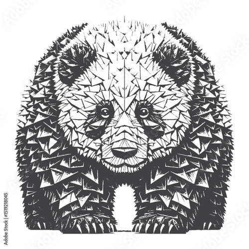 Vintage Hand-Drawn Giant Panda Made Of Origami Paper Pieces Illustration, Wildlife Animal Engraved Style Vector for T-Shirts and Geometric Themes Design