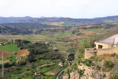 landscape at the western site of the New Bridge over Guadalevin River, Puente Nuevo, Ronda, Andalucia, Spain