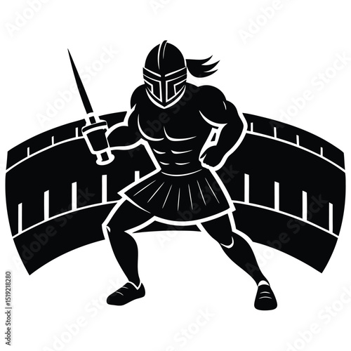 Mighty Gladiator Warrior Ready for Battle in Ancient Arena Illustration